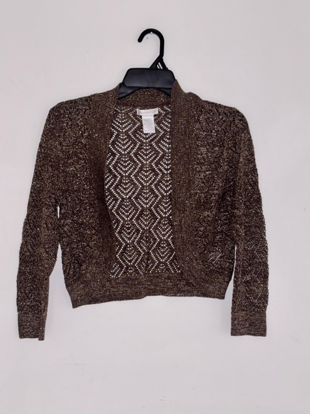 Worthington Brown Metallic Open Knit Cardigan Medium Petite